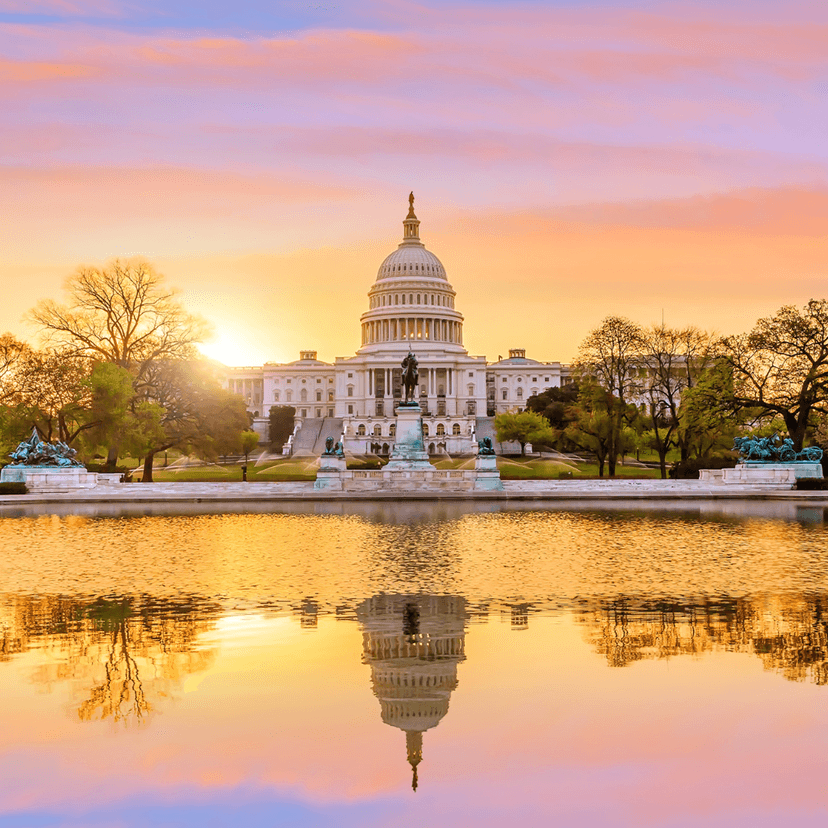 Washington DC at sunset representing policy examination